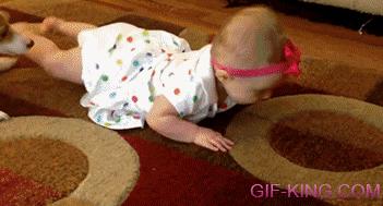 Dog Teaches Baby To Crawl