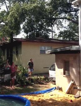 Kiddie pool belly flop off the roof