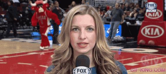 Bulls Mascot Creeping Up Reporter